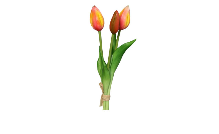 Tulpenbund 24 cm aus Kunststoff mit orange / roten Blüten und grünen Stiel und Blätter.