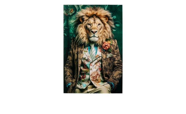 Glasbild  Misteranimal 100 x 150 cm, Löwe in einem Anzug