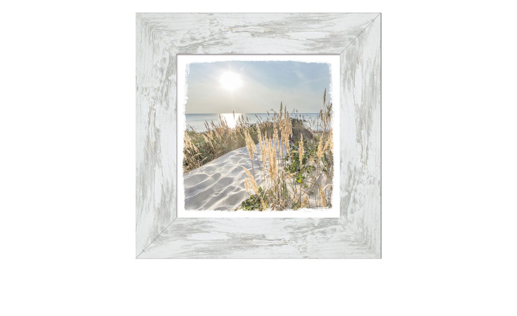 Rahmenbild Look to the Horizon 44 x 44 cm. Rahmenbild mit dem Thema - Strand und Meer.
