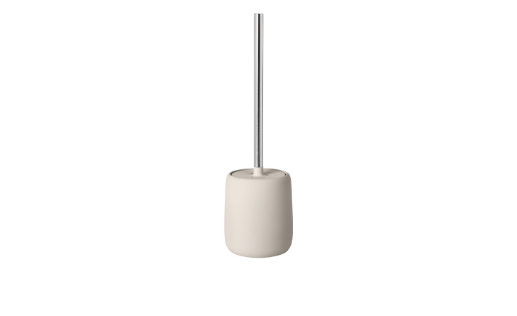 WC-Bürste Sono 39 cm aus Edelstahl, Silikon und Keramik in beige mit einem silbernen Stiel.