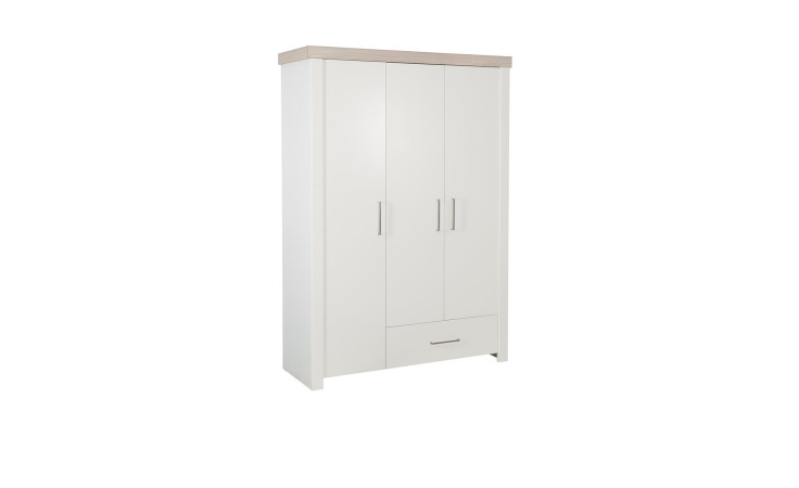 Kleiderschrank Lucy mit drei Türen und 1 Schublade in der Farbe Weiß und einem Kranz in Luna Elm