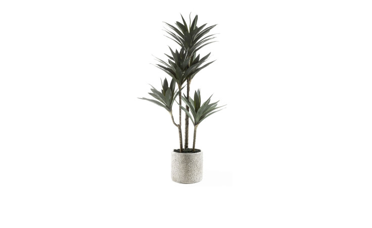 Yucca-Palme 78 cm mit grünen Blättern und braunen Stiel aus Kunststoff.