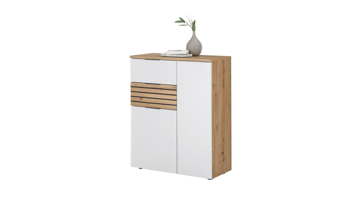 Schuhschrank Miro in der Frontfarbe weiß mit Absetzungen in Artisan Eiche