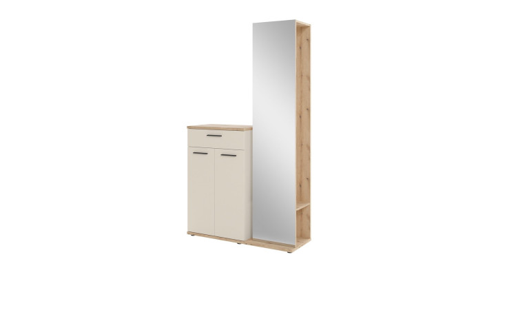 Garderobe Malta in der Frontfarbe Cashmere mit einem Korpus in Evoke Eiche