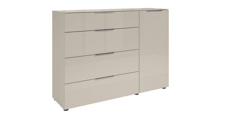 Kommode Saverne 3 in der Farbe Kaschmir mit Glas, 1 Tür und 4 Schubkästen
