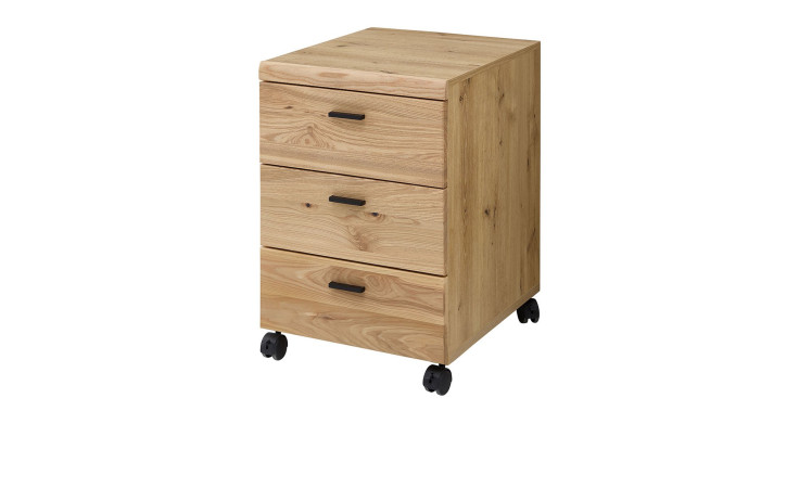 Rollcontainer Glenn mit Rollen, Altesche Massiv mit Korpus in Old Artisan Oak Nachbildung, Schrägansicht