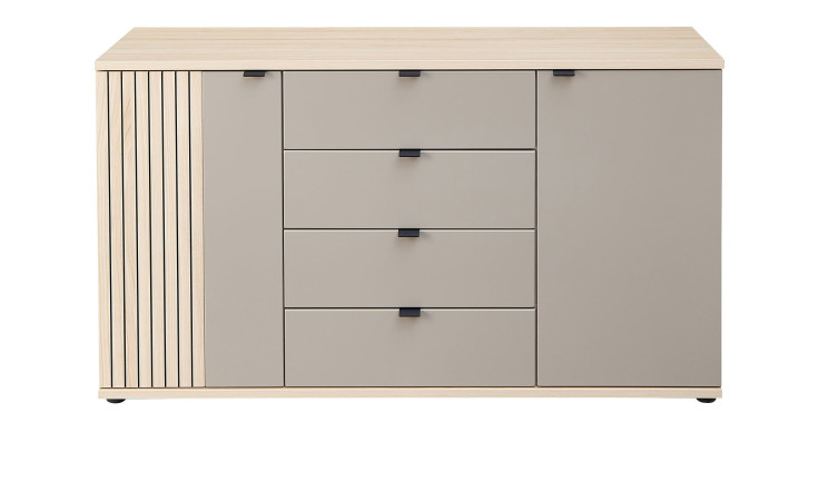 Kommode Padua, Front Basalt mit Absetzung und Korpus in Riva Eiche Nachbildung, Frontansicht