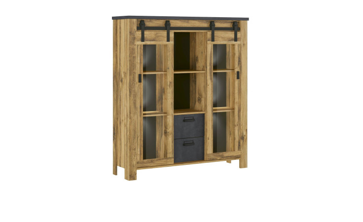 Highboard Yola in der Ausführung Hunton Eiche dekor mit Applikationen in Fresco Matt