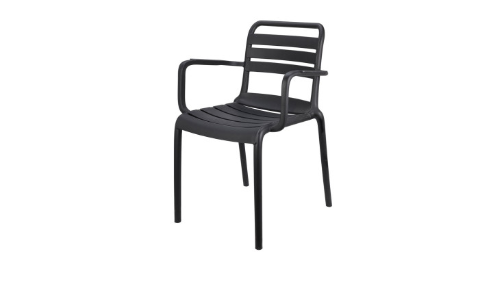 Gartenstuhl Emily 2 in schwarz mit Arm- und Rückenlehne, stapelbar