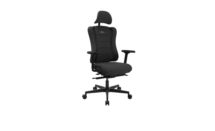 Drehstuhl Pro Gamer mit Armlehnen und Kopfstütze, schwarzem Fußkreuz und schwarzem Bezug