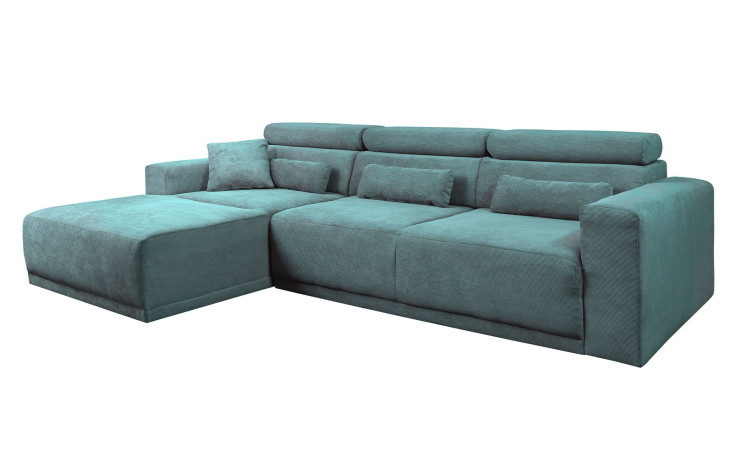 Komfort-Wohnlandschaft Carter in der Farbe Blau, Ottomane auf der linken Seite.