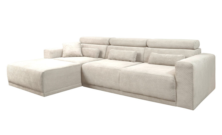 Basis-Wohnlandschaft Carter in der Farbe Creme, Ottoman auf der linken Seite.