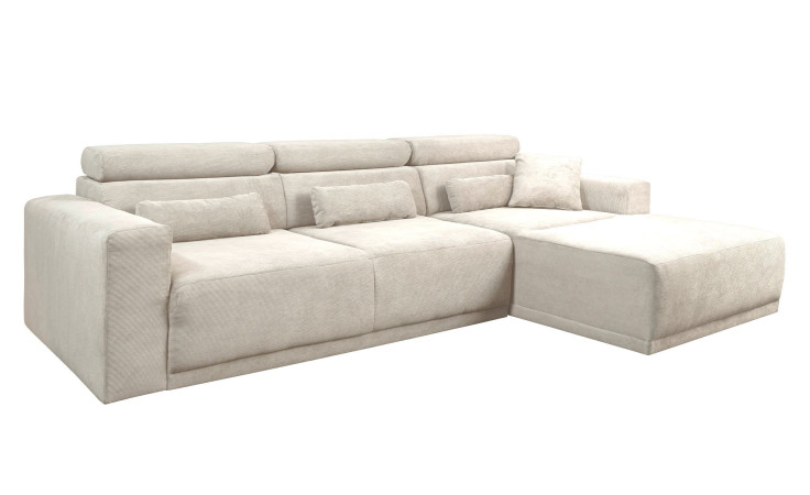 Komfort-Wohnlandschaft Carter in der Farbe Creme, Ottomane auf der rechten Seite.