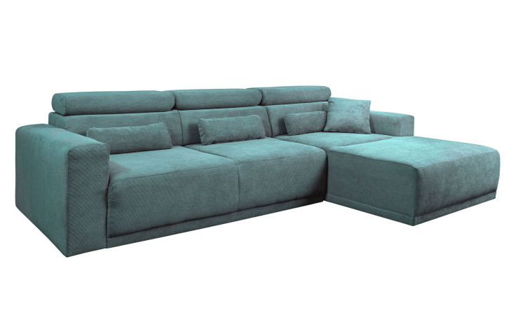 Basis-Wohnlandschaft Carter in der Farbe Blau, Ottomane auf der rechten Seite. 