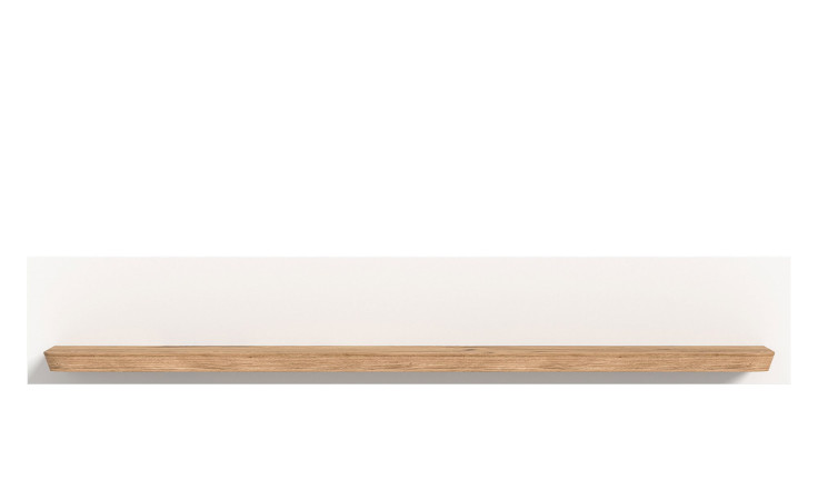 Wandboard Manhattan mit einer weißen Rückwand und einem Ablageboden in Nox Oak. Frontalansicht.