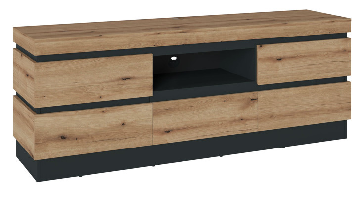 Lowboard Coldlitz aus Holzwerkstoff in Coast Evoke Eiche und einer Absetzung in Kosmos grau.