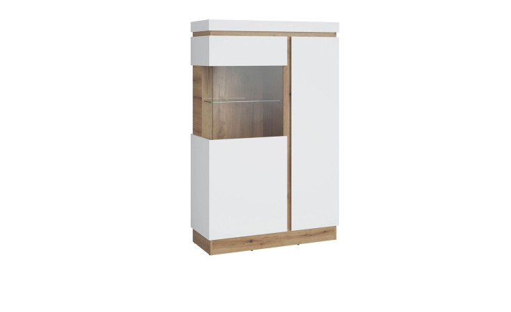Vitrine Calvi in Alpinweiß mit Holzabsetzung