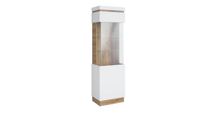 Vitrine Calvi in Alpinweiß mit Holzabsetzung