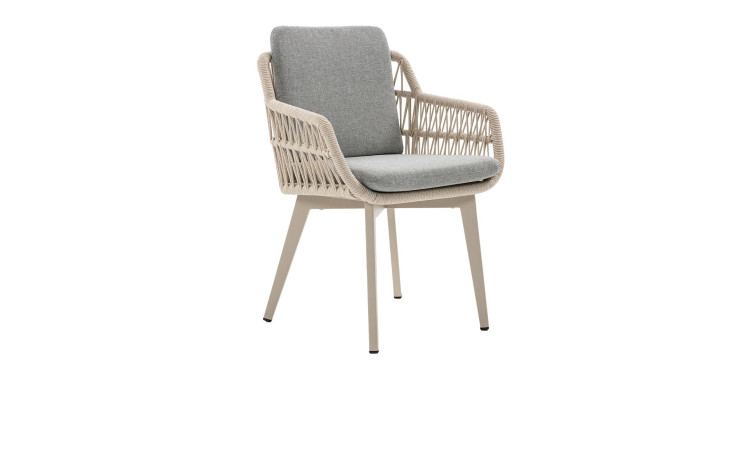 Gartenstuhl Andira mit Gestell in matt Sand und Geflecht in Beige