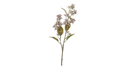 Beerenzweig 57 cm aus Kunststoff mit braunen Stiel, grünen Blättern und rosa Beeren.