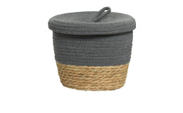 Deko-Korb mit Deckel 24 cm in grau und naturfarben.
