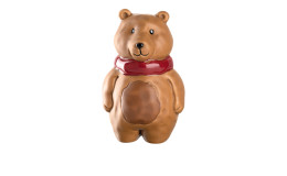 Bär Autentico 9 cm aus braunem Keramik mit einem absetzenden Schal in rot.
