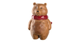 Bär Autentico 12 cm aus braunem Keramik mit einem absetzenden Schal in rot.