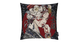 Kissenhülle Geisha 45 x 45 cm in schwarz und rot.
