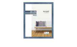 Bilderrahmen Oslo 40 x 50 cm mit einem blauen Holzrahmen und transparentem Glas.