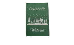 Geschirrtuch 50 x 70 cm  in grün mit winterlichem Motiv und Aufschrift.