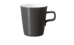 Milchkaffeetasse No Limits 370 ml aus Porzellan mit weißer Innen- und Außenfarbe in Anthrazit.