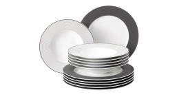 Tafel-Service No Limits aus Porzellan in weiß und anthrazit bestehend aus 12 Teilen.