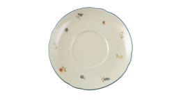 Milchkaffeeuntertasse Marieluise 16 cm aus Porzellan mit Streublumen-Motiv.