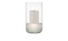 Windlicht Calma 22,5 cm aus transparenten Glas und einer Unterseite aus Beton in grau / weiß.
