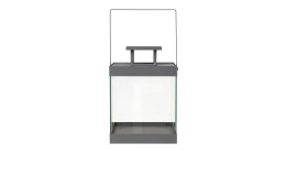 Laterne Finca 41,5 cm aus transparenten Glas und einem Unter- und Oberteil aus Stahl in grau.