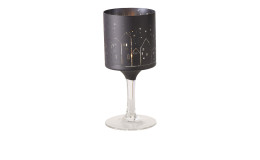 Windlicht 20 cm aus Glas in schwarz und transparentem Stiel.