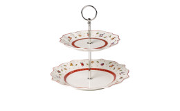 Etagere Toy's Delight 24 cm in weiß 2-stöckig mit weihnachtlichen Motiven.