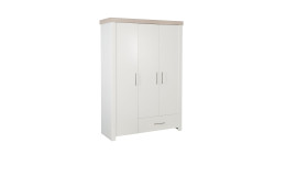 Kleiderschrank Lucy mit drei Türen und 1 Schublade in der Farbe Weiß und einem Kranz in Luna Elm