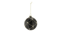 Christbaumkugel 8 cm in schwarz mit einer goldenen Absetzung mit Glitzer und Perlen.