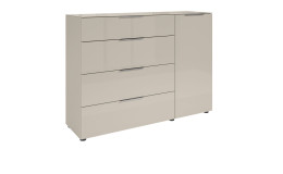 Kommode Saverne 3 in der Farbe Kaschmir mit Glas, 1 Tür und 4 Schubkästen