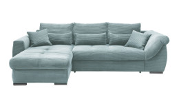 Wohnlandschaft Folkestone mit Cord-Stoff im Farbton Aqua bezogen, Ottomane links, mit 8 Kissen