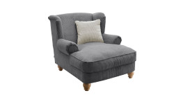 Loveseat-Sessel in der Farbe Grau mit einem beigefarbenen Kissen
