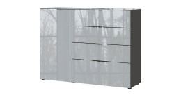 Sideboard Owingen in Silbergrau/Graphit, mit Glasauflagen, 4 Schubladen und 1 Tür