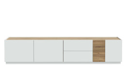Lowboard Lüttich in der Farbkombi. grey und Valecia oak, Frontansicht