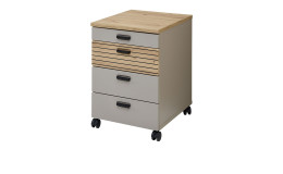 Rollcontainer Glenn mit Rollen in der Farbe Basalt mit Absetzungen in Artisan Eiche Nachbildung, Schrägansicht