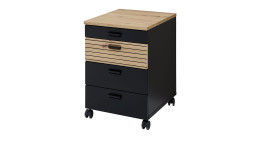 Rollcontainer Glenn mit Rollen in der Farbe Schwarz mit Absetzungen in Artisan Eiche Nachbildung, Schrägansicht