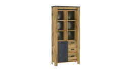 Vitrine Yola in der Farbe Eiche Dekor mit Applikationen in Fresco matt