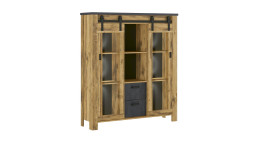 Highboard Yola in der Ausführung Hunton Eiche dekor mit Applikationen in Fresco Matt