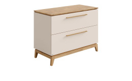 Kommode Stiene in Cashmere-Beige aus Holzwerkstoff und einer Absetzung in Eiche.