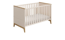 Babybett Stiene in Cashmere-Beige aus Holzwerkstoff und einer Absetzung in Eiche